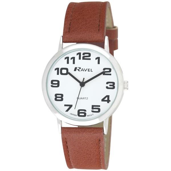 Ravel Mens Basic White Dial Brown Leather Strap Watch R0105.32.1A
