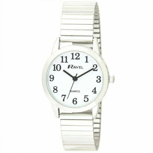 Ravel Mens Bold Number White Dial Silver Expander Bracelet Watch R0232.01.1