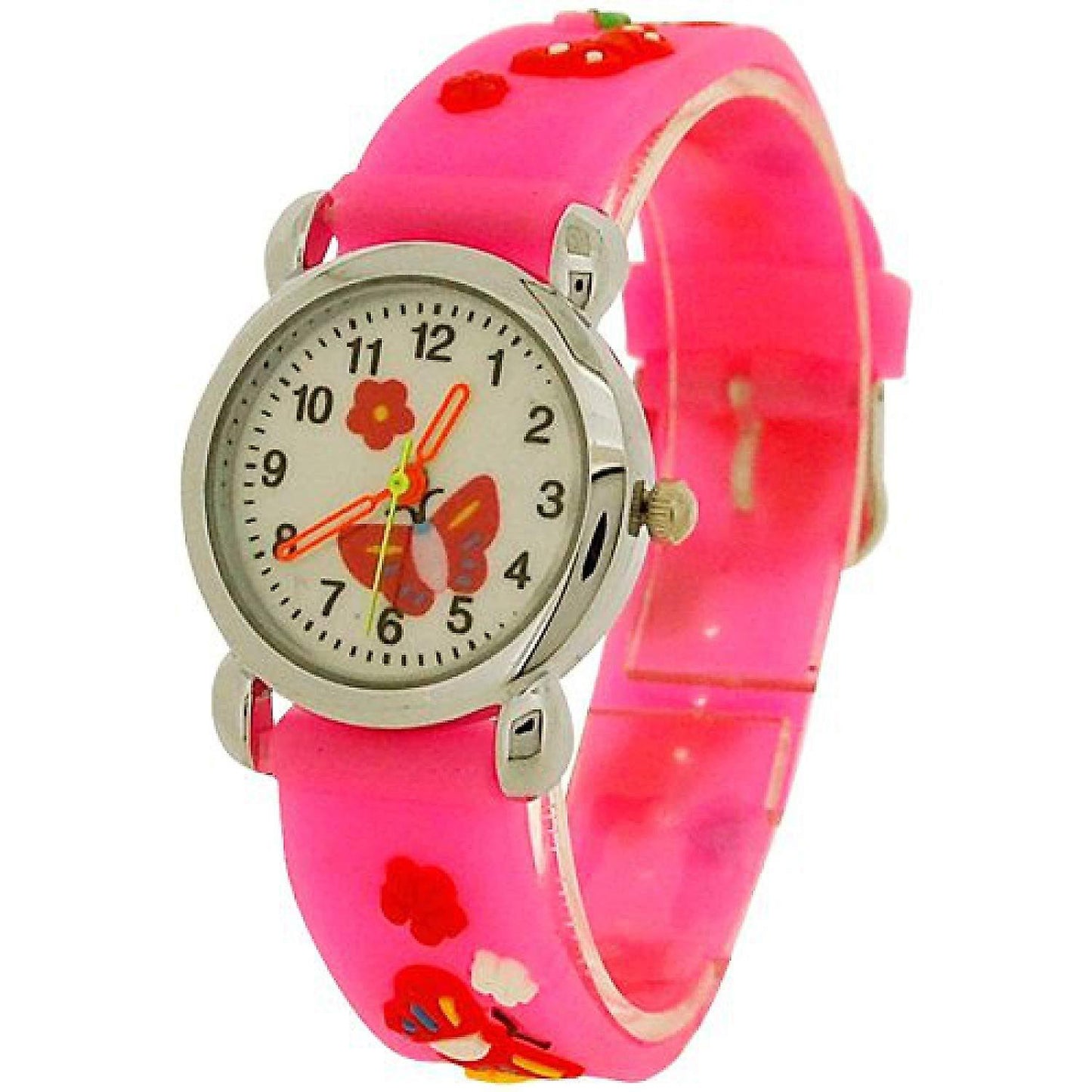 Relda Children's Analogue 3D Red Butterfly Neon Pink Silicone Strap Girl's Watch REL43