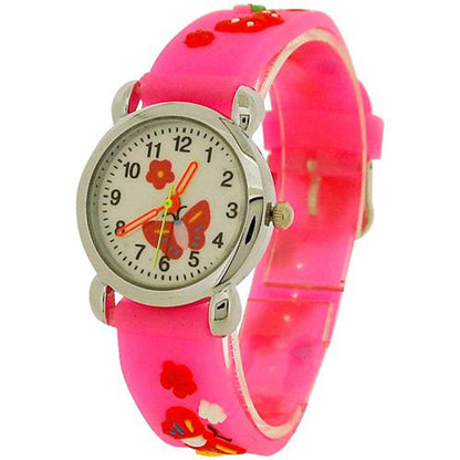Relda Children's Analogue 3D Red Butterfly Neon Pink Silicone Strap Girl's Watch REL43