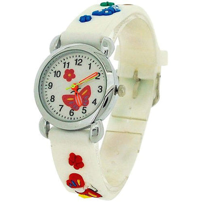 Relda Children's Analogue 3D Multicolor Butterfly White Silicone Strap Girl's Watch REL40