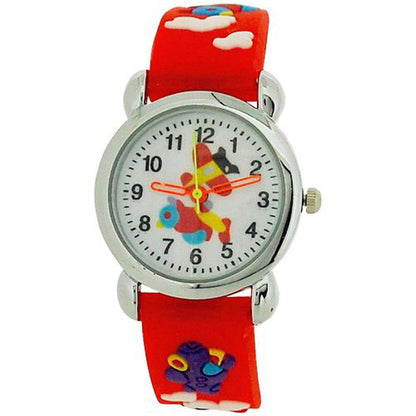 Relda Children's Analogue 3D Flying Aeroplane Red Silicone Strap Boy's Watch REL44