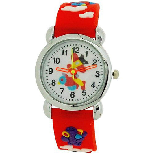 Relda Children's Analogue 3D Flying Aeroplane Red Silicone Strap Boy's Watch REL44