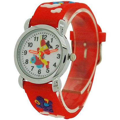 Relda Children's Analogue 3D Flying Aeroplane Red Silicone Strap Boy's Watch REL44