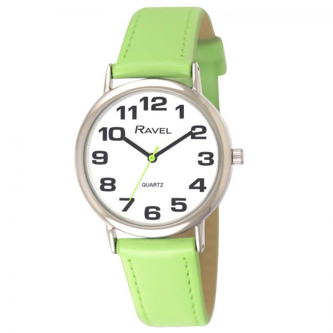 Ravel Unisex Classic Big Dial Lime Green Leather Strap Watch R0105.13.11A