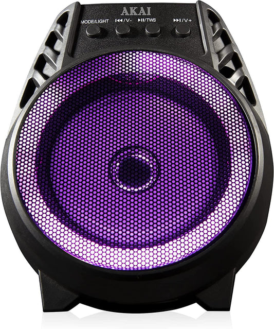 Akai A58168 Vibes 4 Inch LED Party Speaker, Bluetooth Connectivity, Wireless & Portable, 5W, Black