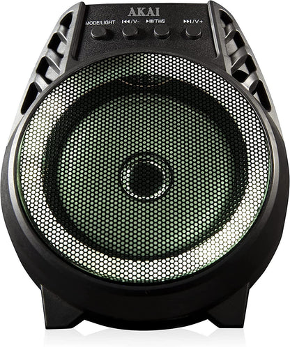 Akai A58168 Vibes 4 Inch LED Party Speaker, Bluetooth Connectivity, Wireless & Portable, 5W, Black