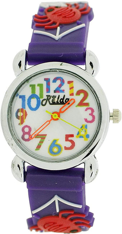 Relda Children's Big Number Analog Spiders & Web On Purple Silicone Strap Girl's Watch REL103