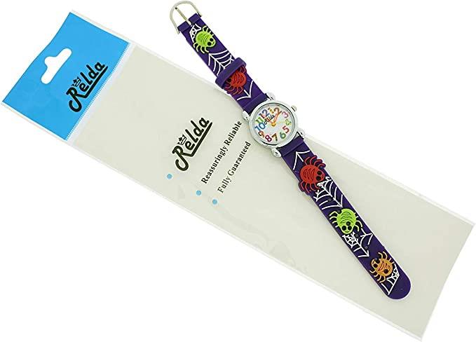 Relda Children's Big Number Analog Spiders & Web On Purple Silicone Strap Girl's Watch REL103