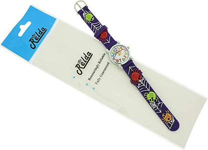 Relda Children's Big Number Analog Spiders & Web On Purple Silicone Strap Girl's Watch REL103
