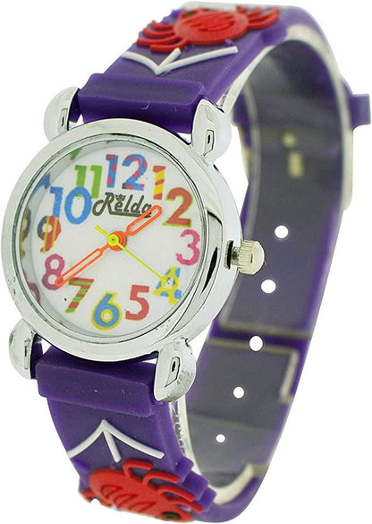 Relda Children's Big Number Analog Spiders & Web On Purple Silicone Strap Girl's Watch REL103