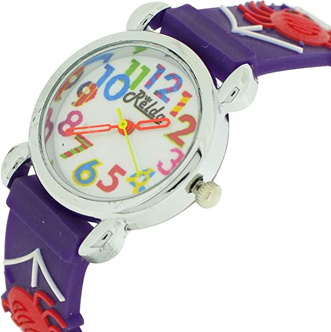 Relda Children's Big Number Analog Spiders & Web On Purple Silicone Strap Girl's Watch REL103