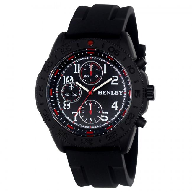 Henley Mens Multi Eye Black Dial With Black Sports Large Silicone Strap Watch H02218.3