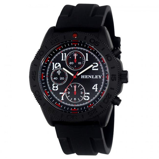 Henley Mens Multi Eye Black Dial With Black Sports Large Silicone Strap Watch H02218.3