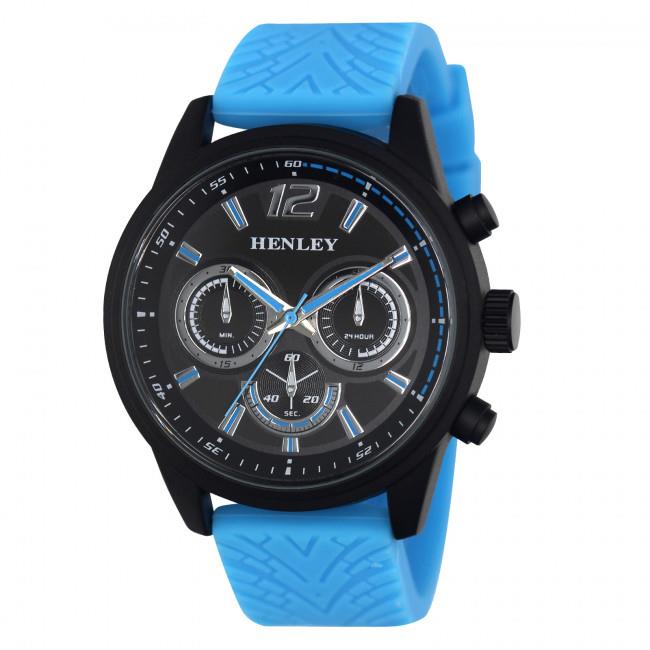 Henley Mens Multi Eye Black Dial With Blue Sports Large Silicone Strap Watch H02216.6