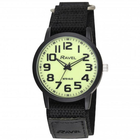 Ravel Mens Sports Bold Arabic Nite Glow Dial Velcro StrapWatch R1601.64.NG