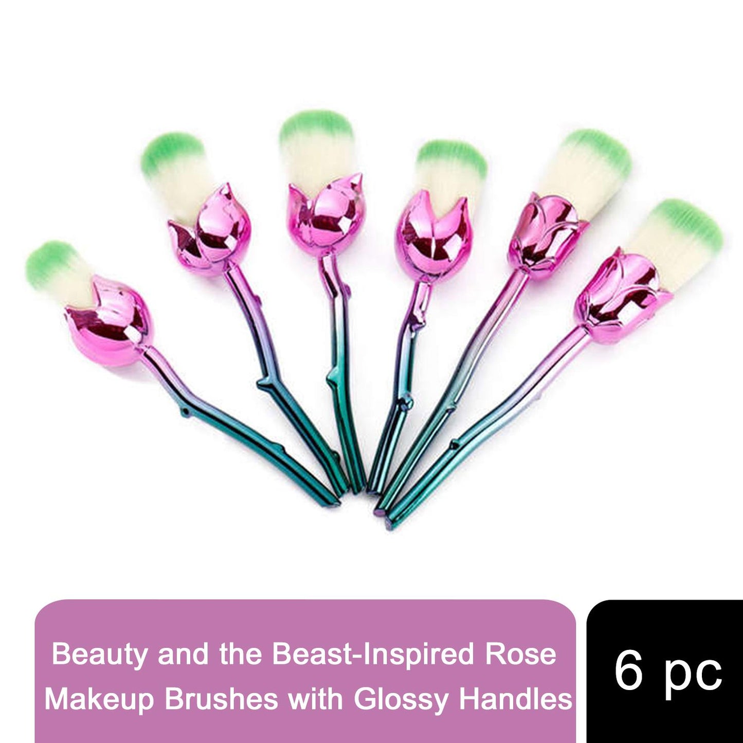 Beauty and the Beast-Inspired Rose Makeup Brushes with Glossy Handles