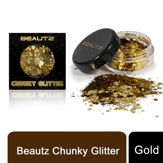 Beautz Chunky Glitter Available in 5 Varieties 10ml pot with 5g of Cosmetic Glit[Gold]
