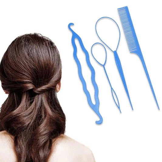 4pcs Set Styling Clip Bun Maker Hair Twist Braid Ponytail Tool Accessories, Blue
