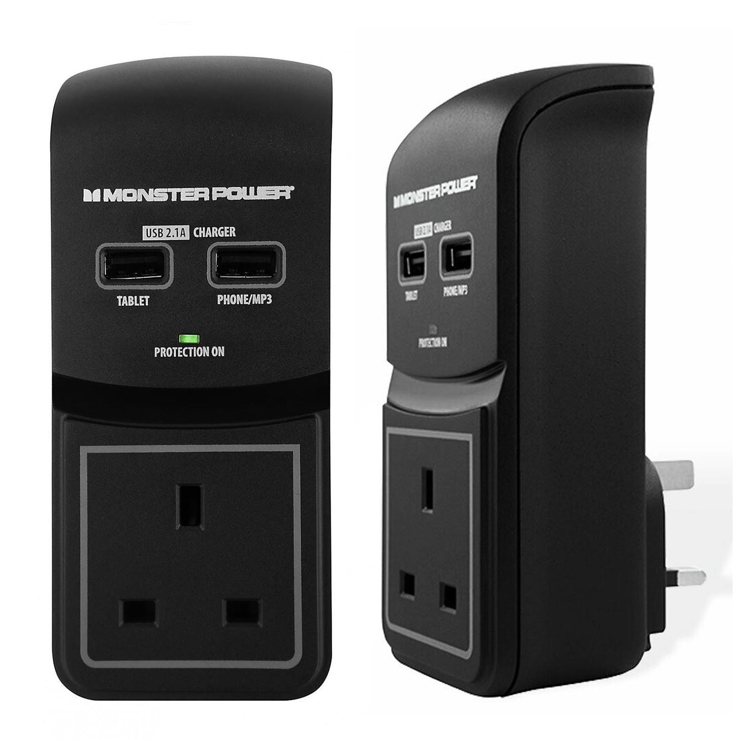 Monster Power Core 100 Surge Protected Socket with 2 USB Charging Ports, Black