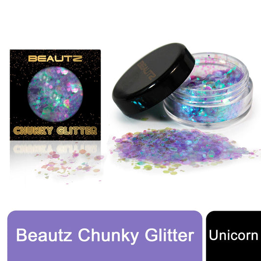 Beautz Chunky Glitter Available in 5 Varieties 10ml pot with 5g of Cosmetic Glit[Unicorn]