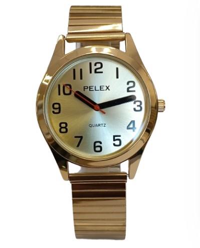 Pelex Mens Big number Gold Case Gold Dial Gold Bracelet Strap Quartz Watch