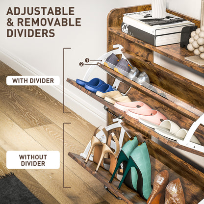 HOMCOM Narrow Shoe Cabinet Farmhouse Slim Shoe Storage Cabinet Rustic Brown