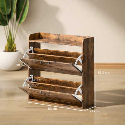 HOMCOM Narrow Shoe Cabinet Farmhouse Slim Shoe Storage Cabinet Rustic Brown