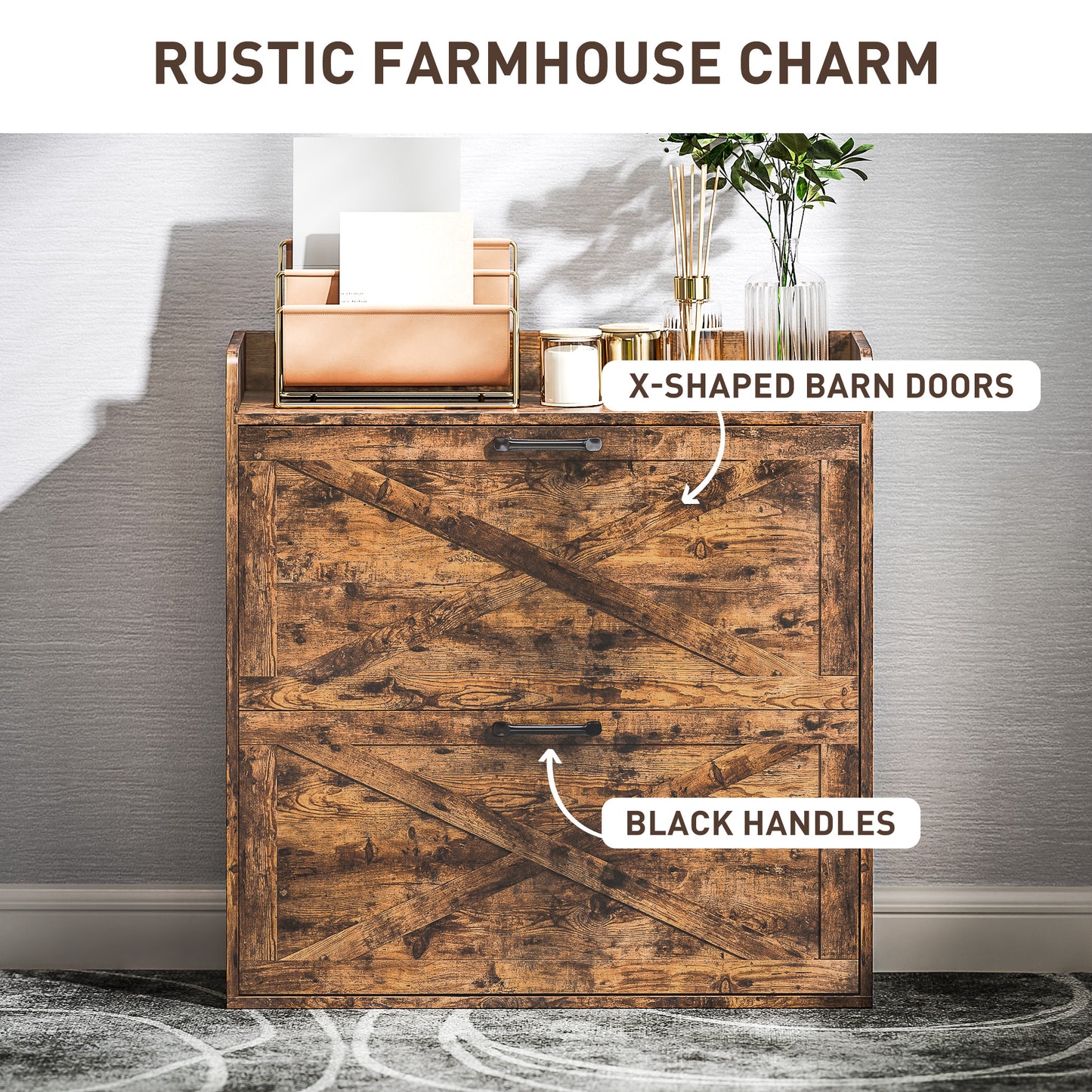 HOMCOM Narrow Shoe Cabinet Farmhouse Slim Shoe Storage Cabinet Rustic Brown