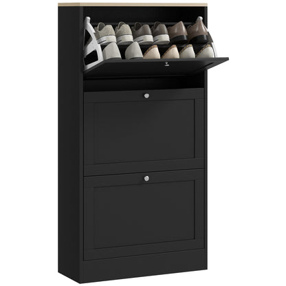 HOMCOM Narrow Shoe Cabinet with 3 Flip Drawers for 18 Pairs of Shoes Black