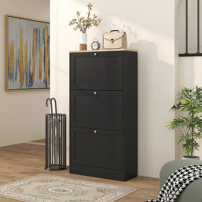 HOMCOM Narrow Shoe Cabinet with 3 Flip Drawers for 18 Pairs of Shoes Black
