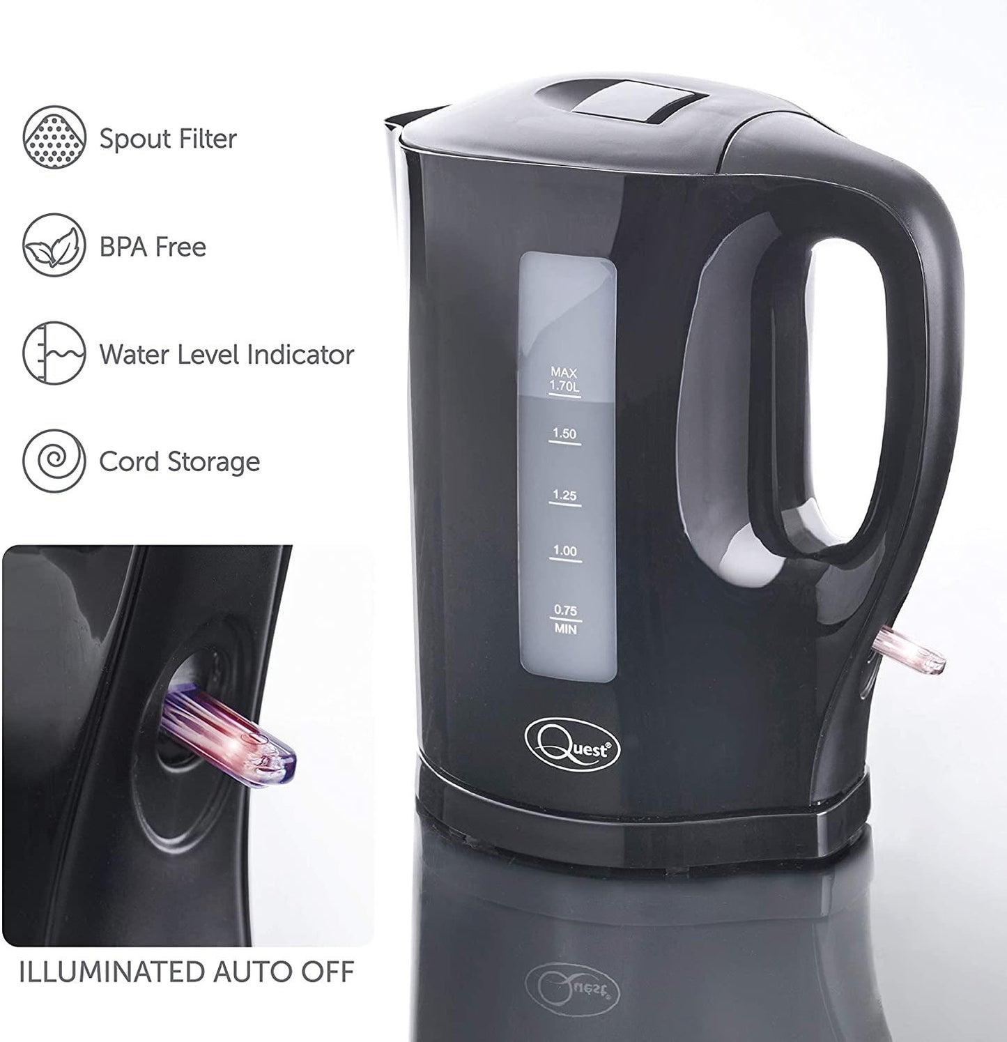Quest 1.7l Jug Kettle Black- 35109