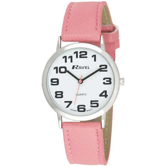Ravel Unisex Classic Big Dial Pink Leather Strap Watch R0105.13.15A