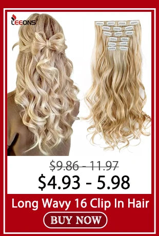 Leeons Synthetic Hair Extensions With Clips Heat Resistant Straight Hair Extensions Color Colored Black Hair Clip Womens 12G/Pcs
