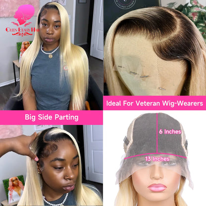 13x6 Lace Frontal Wig 1B 613 Ombre Blonde Full Lace Human Hair Wig Dark Roots Pre Plucked  Lace Front Human Hair Wigs for Women