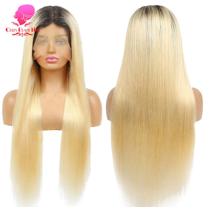 13x6 Lace Frontal Wig 1B 613 Ombre Blonde Full Lace Human Hair Wig Dark Roots Pre Plucked  Lace Front Human Hair Wigs for Women