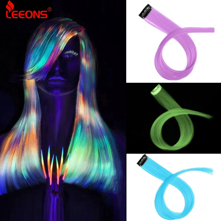 Leeons Synthetic Hair Extensions With Clips Heat Resistant Straight Hair Extensions Color Colored Black Hair Clip Womens 12G/Pcs