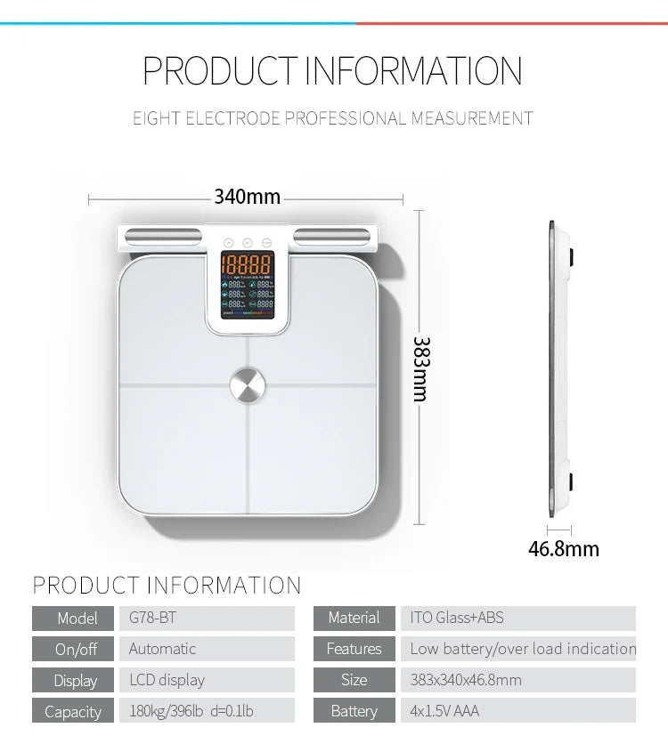Weight Scale for Body Fat with Handle, 24 Precise Body Biological Analyzer, Digital Bathroom Weighing Bluetooth Scale