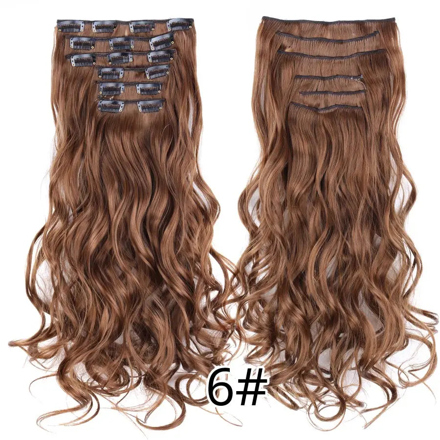 Alileader Synthetic Clip On Hair Extension 6Pcs/Set 22inch Straight Hairpiece Curly 16 Clips In Hair Ombre Heat Resistant Fiber