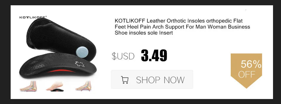 KOTLIKOFF High Quality Leather Orthotics Insole For Flat Foot Arch Support 25mm Orthopedic Silicone Insoles For Men And Women
