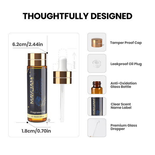 MAYJAM Men's Essential Oil Classic Cologne Sweet Tobacco Bay Rum Forest Pine Bamboo Rain Fragrance Long-lasting Scents