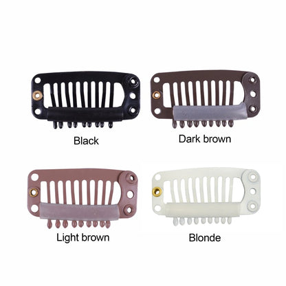 12 pcs 32mm 9-teeth Hair Extension Clips Wig Clips Combs Snap Clips with Rubber for Hair Extension Toupee DIY