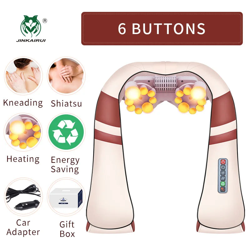 JinKaiRui U Shape Electrical Shiatsu Body Shoulder Neck Massager Back Infrared 4D kneading Massage Car Home Best Gift HealthCare