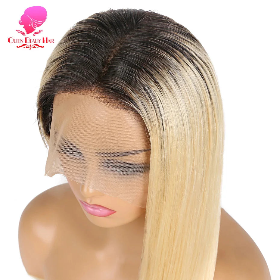 13x6 Lace Frontal Wig 1B 613 Ombre Blonde Full Lace Human Hair Wig Dark Roots Pre Plucked  Lace Front Human Hair Wigs for Women
