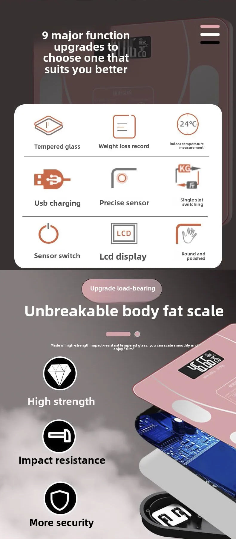 Digital Scale Professional Electronic Weight Loss Bluetooth Smarts Body Fat Analyzer with High Precision Mobile App