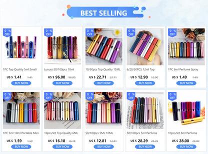 Luxury 10ml Glass Perfume Bottle Metal Perfum Bottles Empty Atomizer Glass Spray Botle Refillable Vials