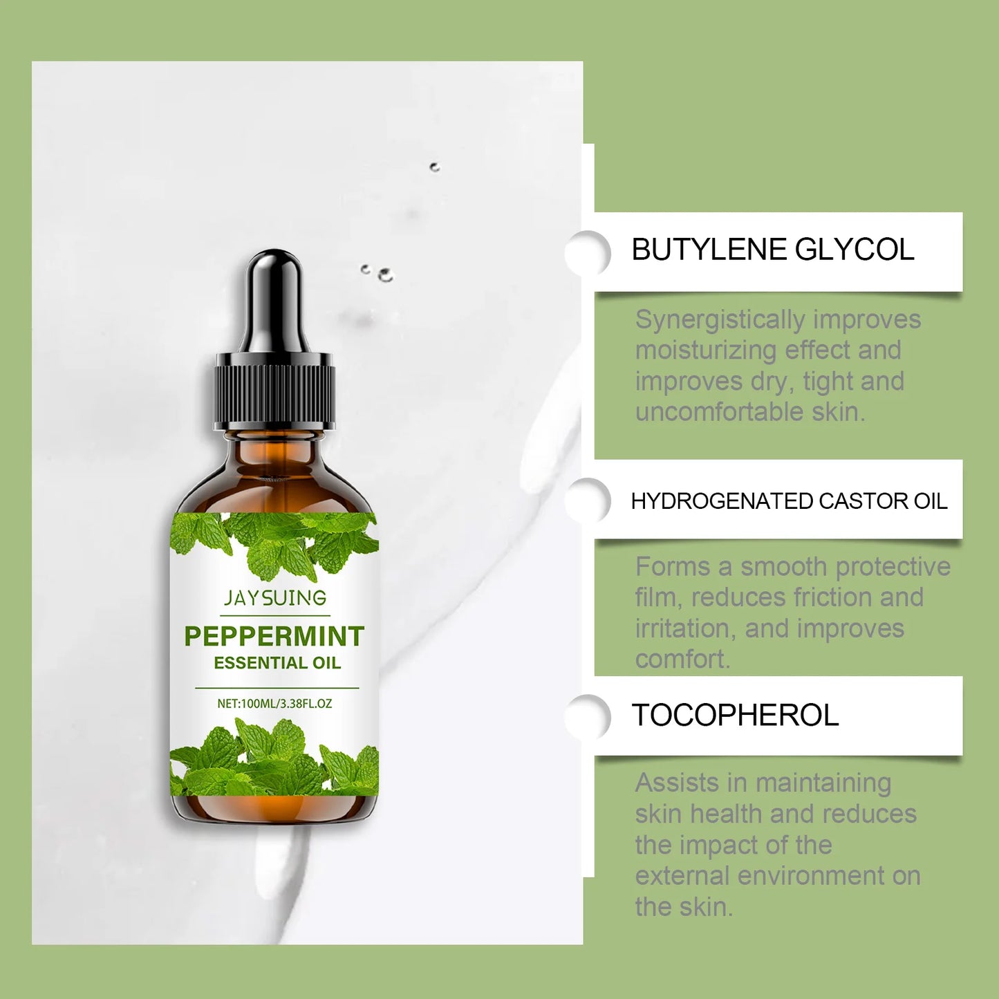 Pure Peppermint Essential Oil Facial Skin Care Body Massage Firming Hydrating Moisturizing Refreshing Aromatherapy Diffuser Oil