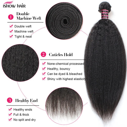 Ishow Kinky Straight Bundles Brazilian Yaki Straight Hair Bundles For Women 1/3/4pcs Human Hair Bundles Remy Hair Extension