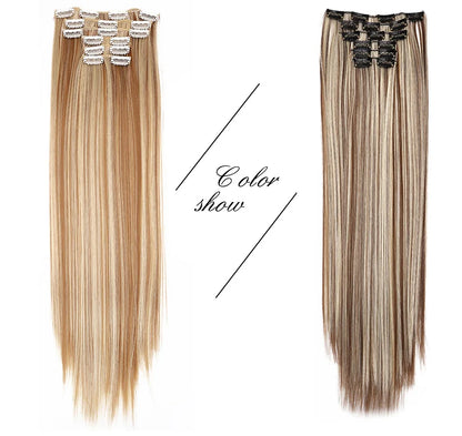 Alileader Synthetic Clip On Hair Extension 6Pcs/Set 22inch Straight Hairpiece Curly 16 Clips In Hair Ombre Heat Resistant Fiber
