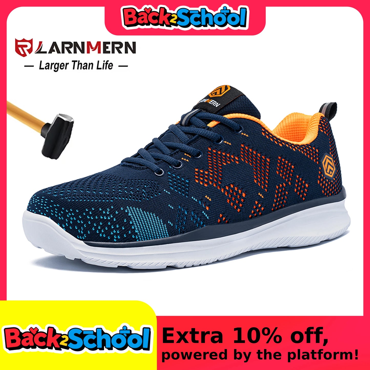 LARNMERN Safety Shoes for Men Puncture Proof Steel Toe Work Shoes Anti-slip Construction Sneakers